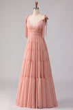Blush Ligne A Bandes à nœud Tirant ouverte et chiffon longue robe de demoiselle d’honneur