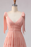 Blush Ligne A Bandes à nœud Tirant ouverte et chiffon longue robe de demoiselle d’honneur