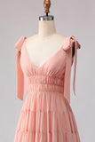 Blush Ligne A Bandes à nœud Tirant ouverte et chiffon longue robe de demoiselle d’honneur