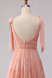 Blush Ligne A Bandes à nœud Tirant ouverte et chiffon longue robe de demoiselle d’honneur