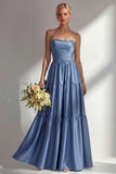 Robe de bal longue en satin à épaules dénudées, robe de bal longue en satin à manches amovibles