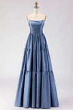 Robe de bal longue en satin à épaules dénudées, robe de bal longue en satin à manches amovibles