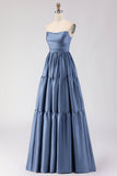 Robe de bal longue en satin à épaules dénudées, robe de bal longue en satin à manches amovibles