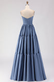 Robe de bal longue en satin à épaules dénudées, robe de bal longue en satin à manches amovibles