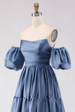 Robe de bal longue en satin à épaules dénudées, robe de bal longue en satin à manches amovibles