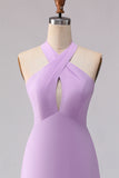 Robe longue de demoiselle d’honneur en ligne lilas découpée en chiffon A