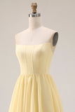 Corset A-Line sans bretelles en sorbet au citron sorbet en mousseline, longue robe de demoiselle d’honneur avec fente