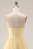 Corset A-Line sans bretelles en sorbet au citron sorbet en mousseline, longue robe de demoiselle d’honneur avec fente