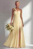 Sorbet au citron Une robe longue longue de demoiselle d’honneur décapotable en chiffon A Line