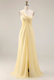Sorbet au citron Une robe longue longue de demoiselle d’honneur décapotable en chiffon A Line