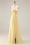 Sorbet au citron Une robe longue longue de demoiselle d’honneur décapotable en chiffon A Line