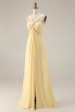 Sorbet au citron Une robe longue longue de demoiselle d’honneur décapotable en chiffon A Line