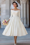 Corset ivoire robe midi décollée avec nœud détachable