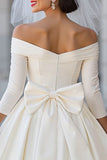 Corset ivoire robe midi décollée avec nœud détachable