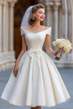 Robe de mariée courte ivoire avec nœud de la Shouder