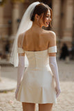 Corset de mariée court en satin ivoire sans bretelles sans gants