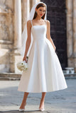 Robe de mariée longue blanche à bretelles fines avec nœud détachable