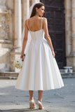 Robe de mariée longue blanche à bretelles fines avec nœud détachable