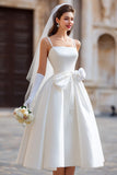 Robe de mariée longue blanche à bretelles fines avec nœud détachable