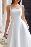 Robe de mariée longue blanche à bretelles fines avec nœud détachable