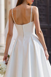 Robe de mariée longue blanche à bretelles fines avec nœud détachable