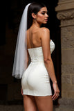 Robe courte de mariée Sweetheart Corset Bodycon Ivory