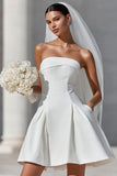Robe de mariée courte sans bretelles blanche A Line avec poches