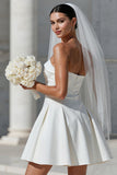 Robe de mariée courte sans bretelles blanche A Line avec poches