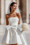 Robe de mariée courte sans bretelles blanche A Line avec poches