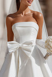 Robe de mariée courte sans bretelles blanche A Line avec poches