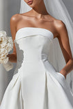 Robe de mariée courte sans bretelles blanche A Line avec poches