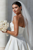 Robe de mariée courte sans bretelles blanche A Line avec poches
