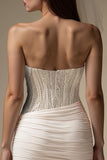 Robe de mariée courte ivoire bustier plissé à décolleté cœur
