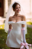 Robe de mariée blanche dénudée sur les épaules A Line (sans gants)