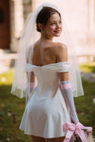 Robe de mariée blanche dénudée sur les épaules A Line (sans gants)