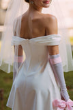 Robe de mariée blanche dénudée sur les épaules A Line (sans gants)