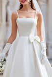 Robe de mariée Midi blanche à bretelles fines avec nœud