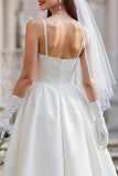 Robe de mariée Midi blanche à bretelles fines avec nœud