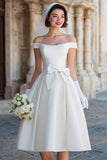 Corset blanc épaule dénudée Une robe de mariée Midi Line avec nœuds
