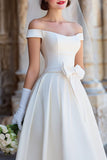 Corset blanc épaule dénudée Une robe de mariée Midi Line avec nœuds
