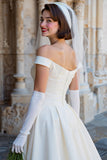 Corset blanc épaule dénudée Une robe de mariée Midi Line avec nœuds