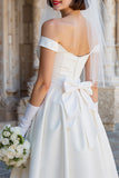 Corset blanc épaule dénudée Une robe de mariée Midi Line avec nœuds