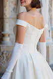 Corset blanc épaule dénudée Une robe de mariée Midi Line avec nœuds