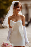 Robe de mariée courte en satin bodycon bodycon blanche avec nœud (sans gants)