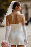 Robe de mariée courte en satin bodycon bodycon blanche avec nœud (sans gants)