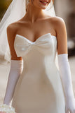 Robe de mariée courte en satin bodycon bodycon blanche avec nœud (sans gants)