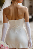 Robe de mariée courte en satin bodycon bodycon blanche avec nœud (sans gants)