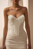 Robe de mariée courte bodycon Satin Ivoire Sweetheart avec franges