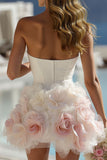 Robe courte de mariée courte Sweetheart Bodycon en satin ivoire avec des fleurs 3D