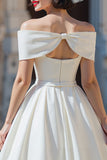 Robe de mariée courte en satin blanc sur les épaules A Line avec nœuds